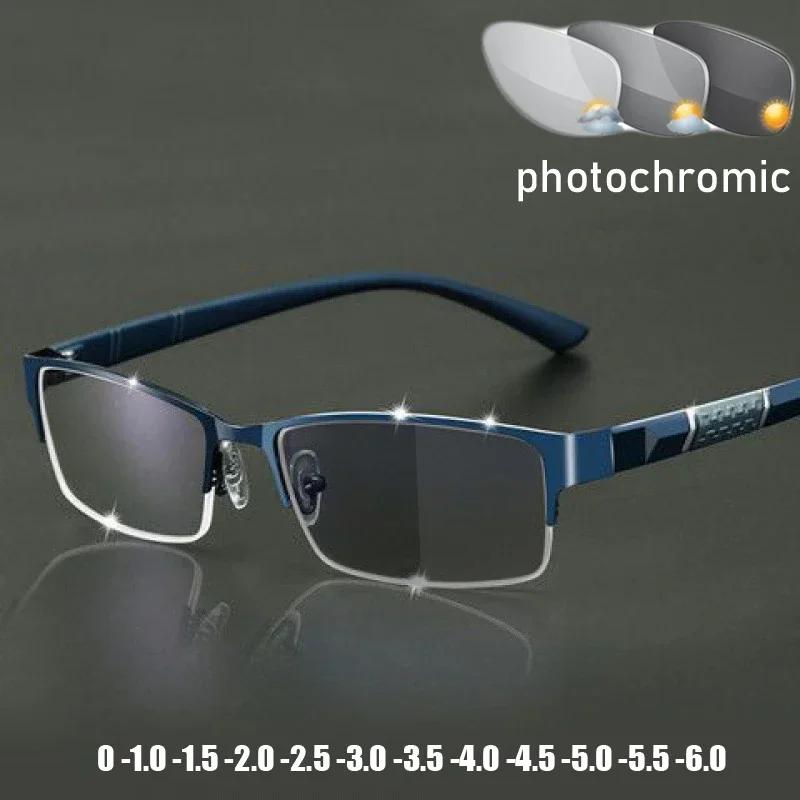 Lunettes de myopie photochromiques unisexes pour hommes d'affaires, demi-monture carrée, lunettes de