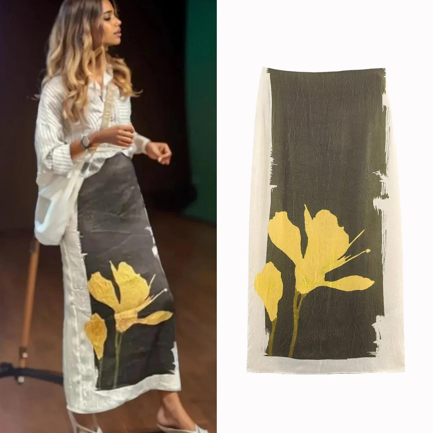 Jupe mi-longue imprimée pour femmes, nouvelle collection automne, effet féminin, rendez-vous, taille