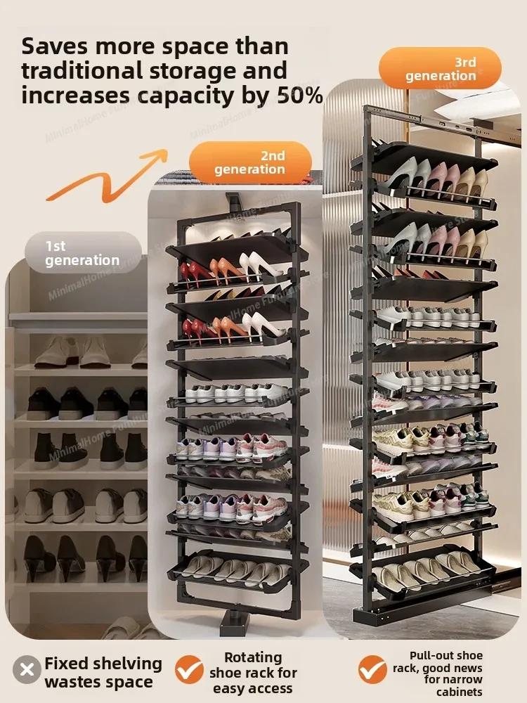 Meuble à chaussures encastré avec étagère à chaussures coulissante, panier rétractable grande capaci