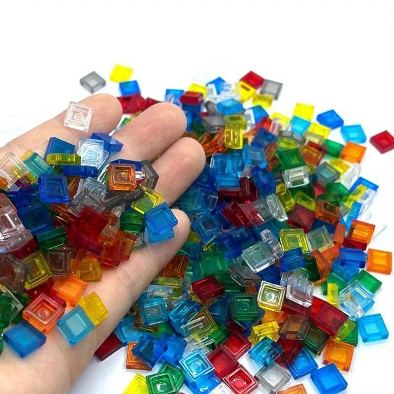 Briques colorées transparentes 1x1, 200 pièces, carrelage plat, blocs de construction lisses, bricol