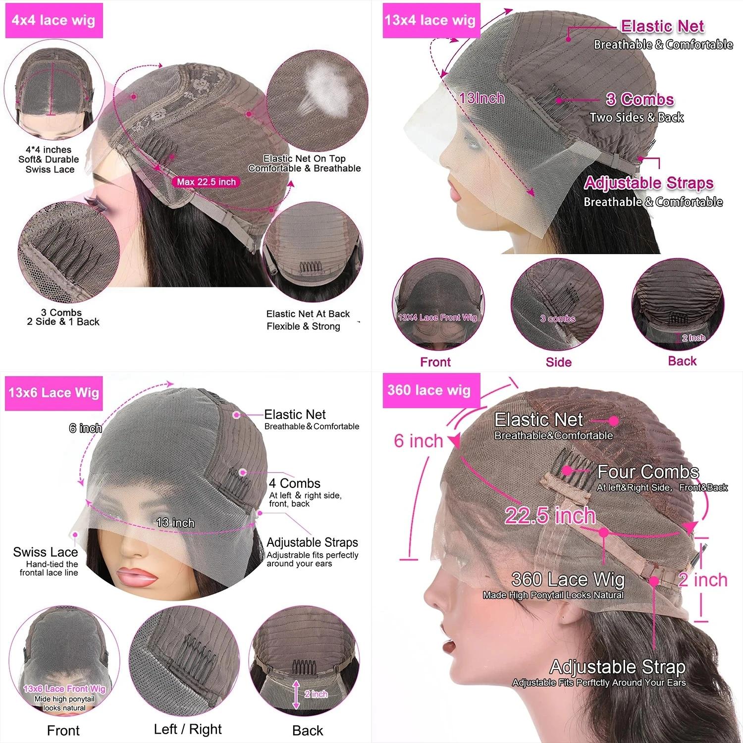 Perruques avant de dentelle droite d'os cheveux humains 180% densité 13x4 13x6 HD perruques frontale