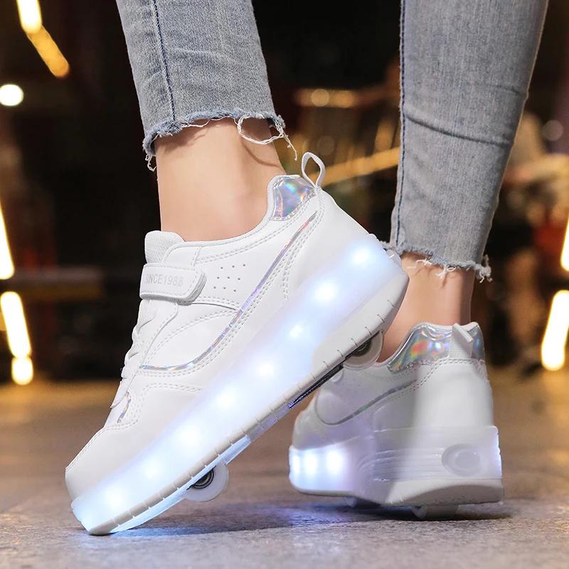 Rose mode filles garçons lumière LED patins à roulettes chaussures pour enfants enfants baskets avec