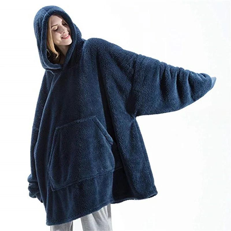 Couverture à capuche avec sourire double face pour hommes et femmes, grande poche, robe surdimension