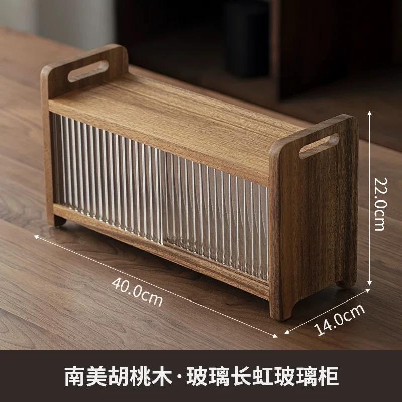 Changhong – support à tasses de bureau en noyer, service à thé avec porte coulissante, petit support