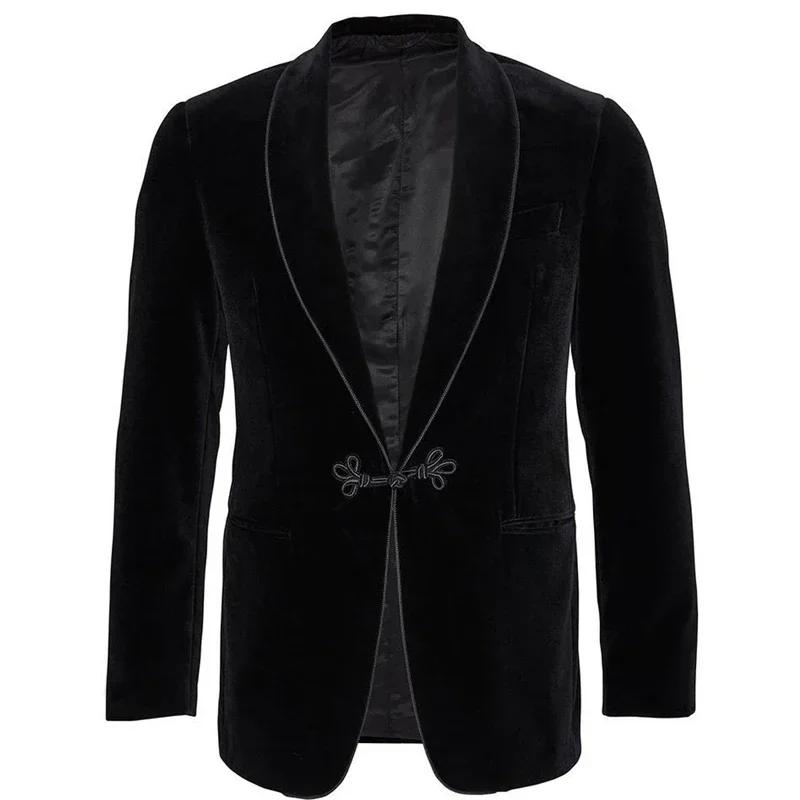 Veste de smoking en velours avec châle grenouille, ample, Vintage, Blazer de marié de mariage pour d