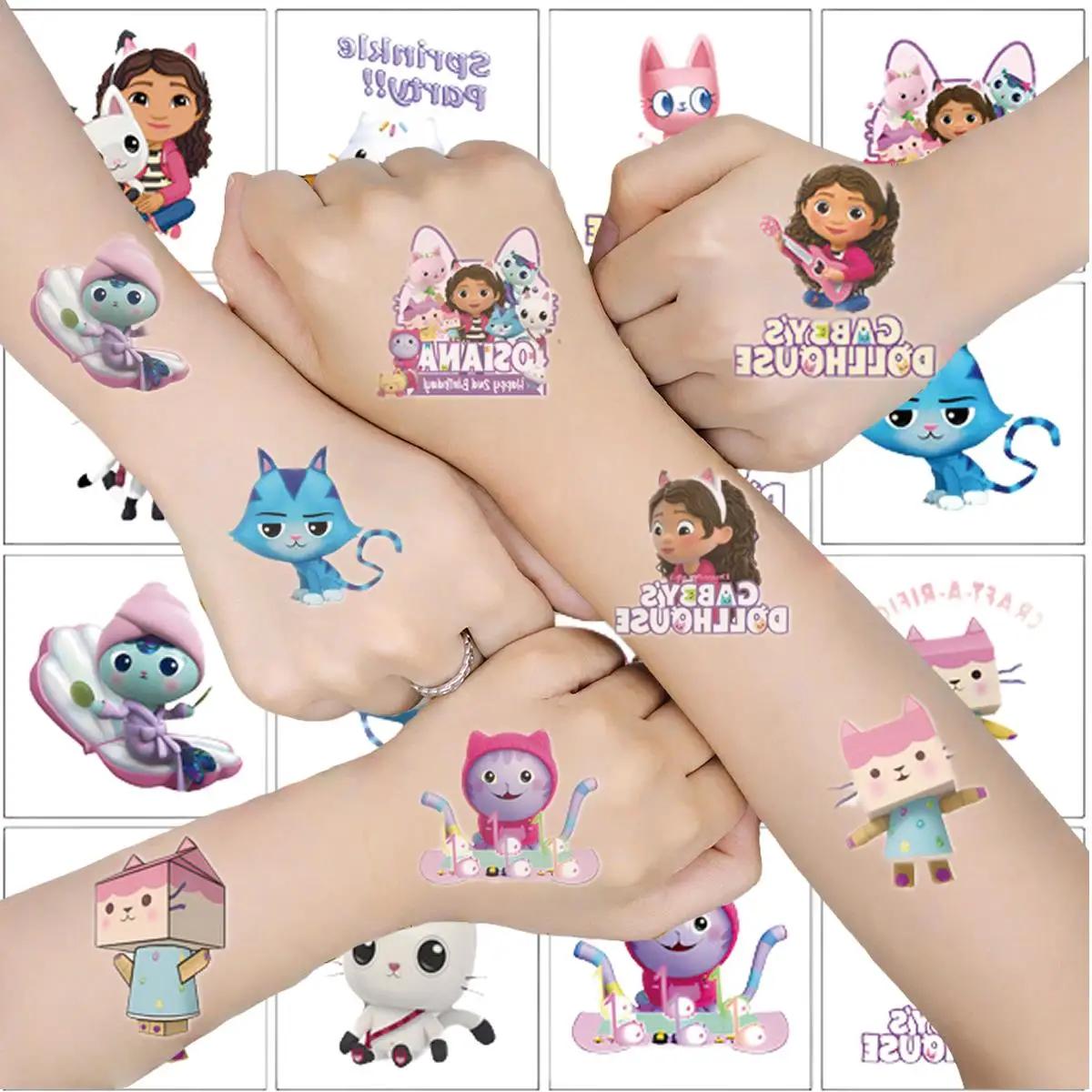 Autocollants de tatouage imperméables pour fête à thème Gabby Dollhouse, 20 pièces, mignons chats de