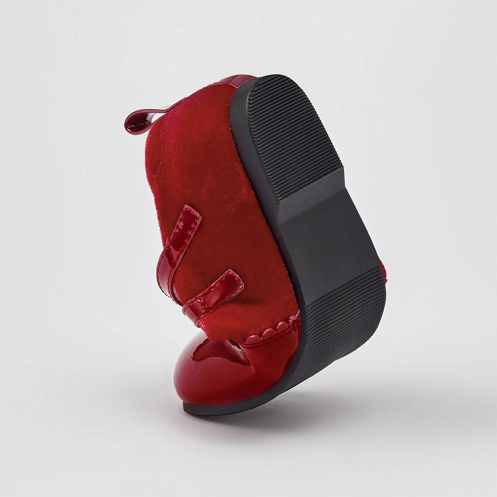 Dave Bella enfants chaussures en cuir automne printemps filles rétro rouge chaussures anti-dérapant 