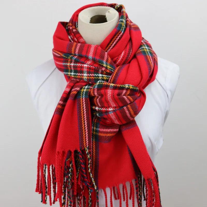 Écharpe à pampilles Tartan rouge, élégante, Vintage, décoration, écharpe de cou, automne hiver, rési