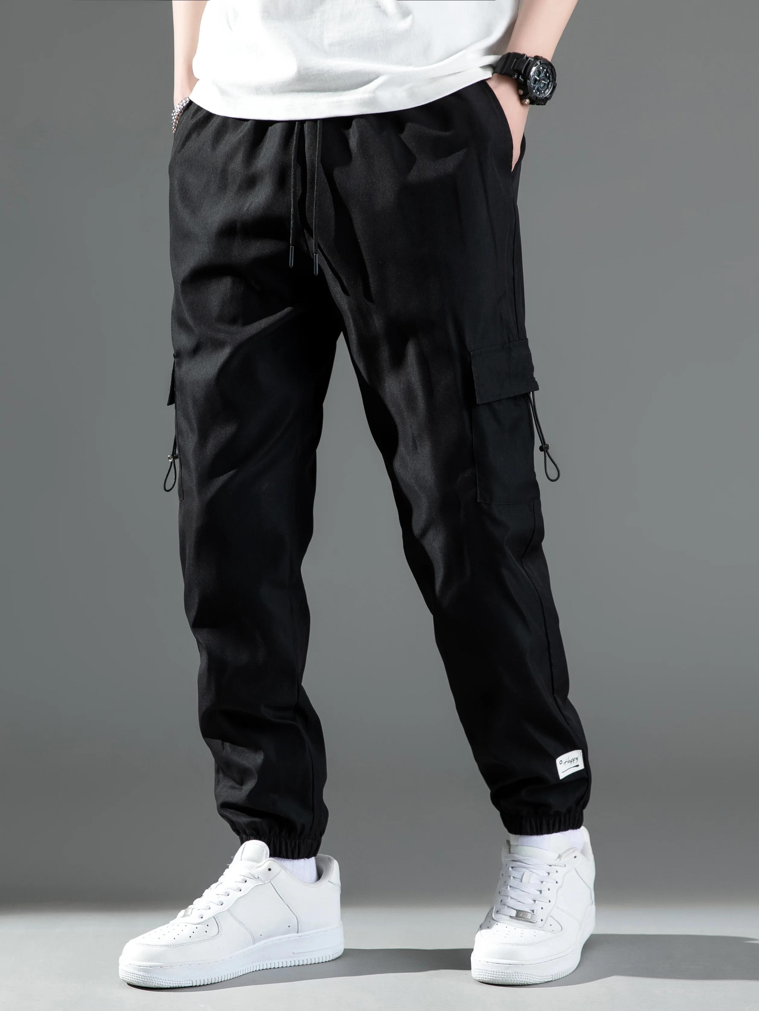 Mid Waist Stylish Drawstring Design Men Trouser Polyester Overalls Thermal for Dating Cargo Pants Po