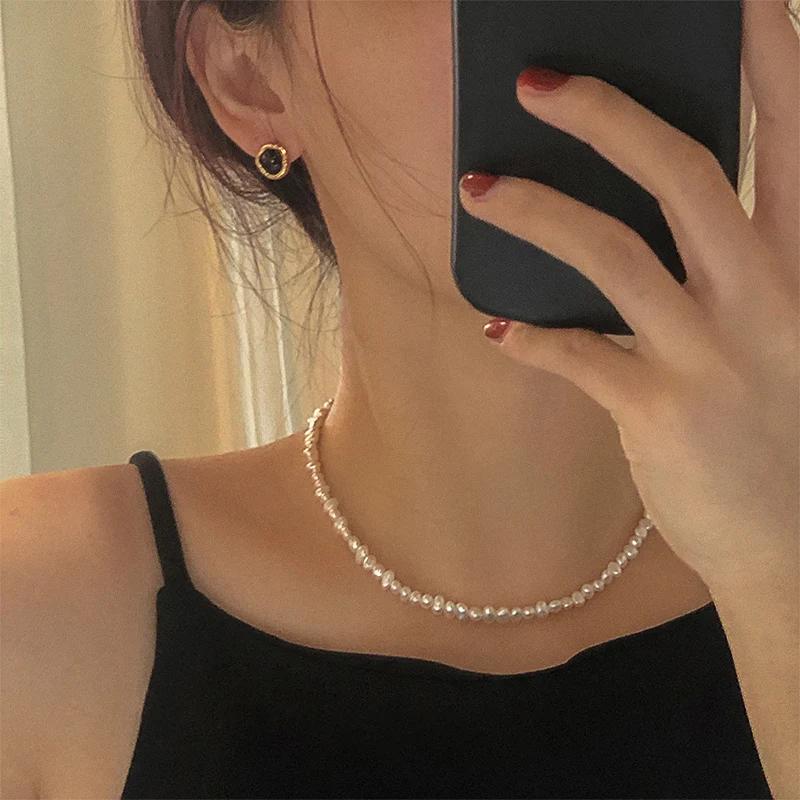 Colliers de perles d'eau douce baroques de 4-5 mm avec chaîne d'extension de 5 cm en argent sterling