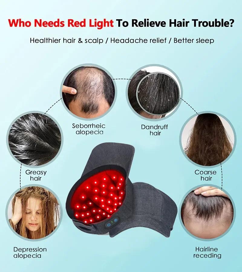 Bonnet de croissance des cheveux à lumière rouge LED, Anti-perte de cheveux, anxiété, réduit la Migr