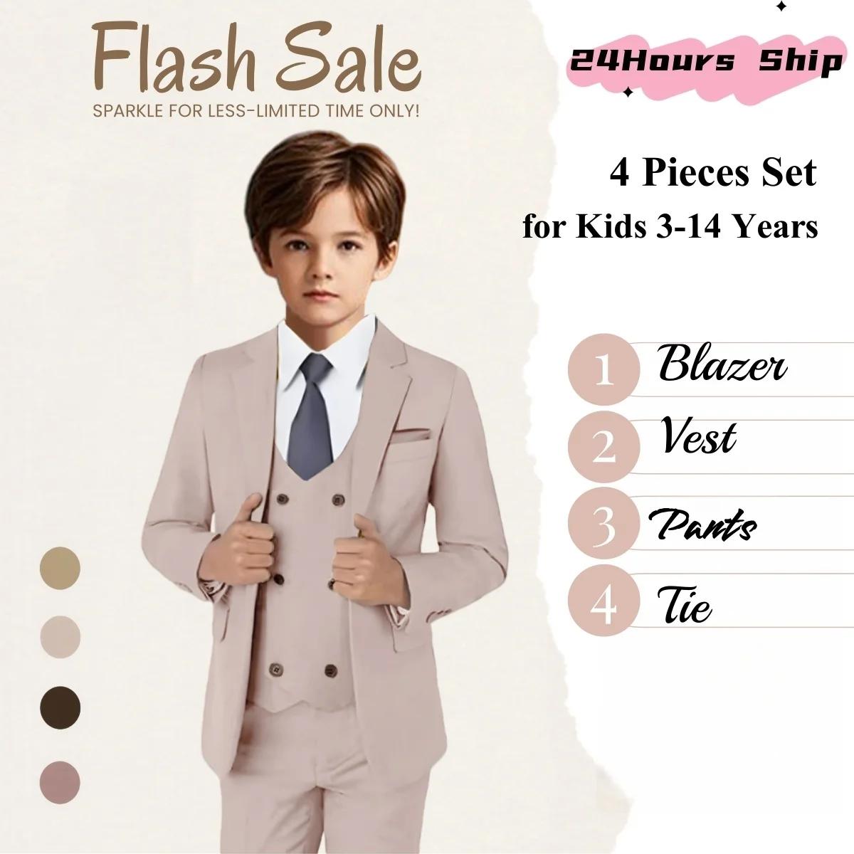 Ensemble de costume solide Champagne pour enfants, pour fête de mariage, remise de diplôme, Communio