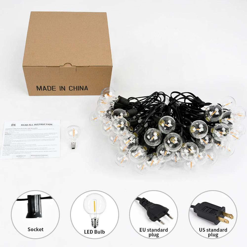 Guirlande lumineuse LED de 30M, guirlande lumineuse pour fête, guirlande lumineuse G40, blanc chaud,