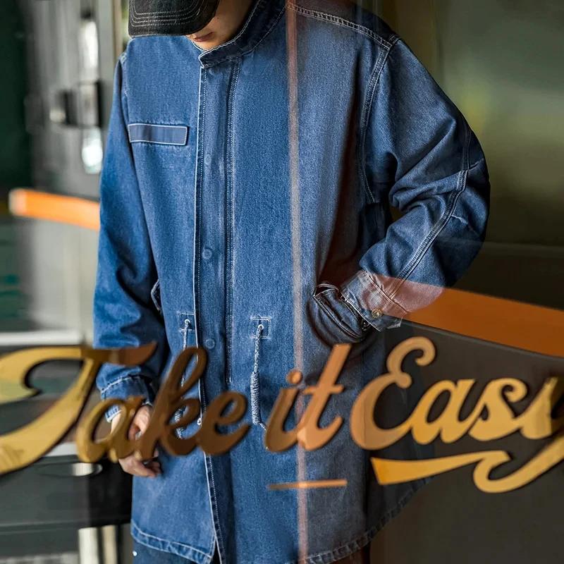 Maden-Coupe-vent mi-long en denim pour homme, pardessus décontracté, vestes en queue de poisson, pro