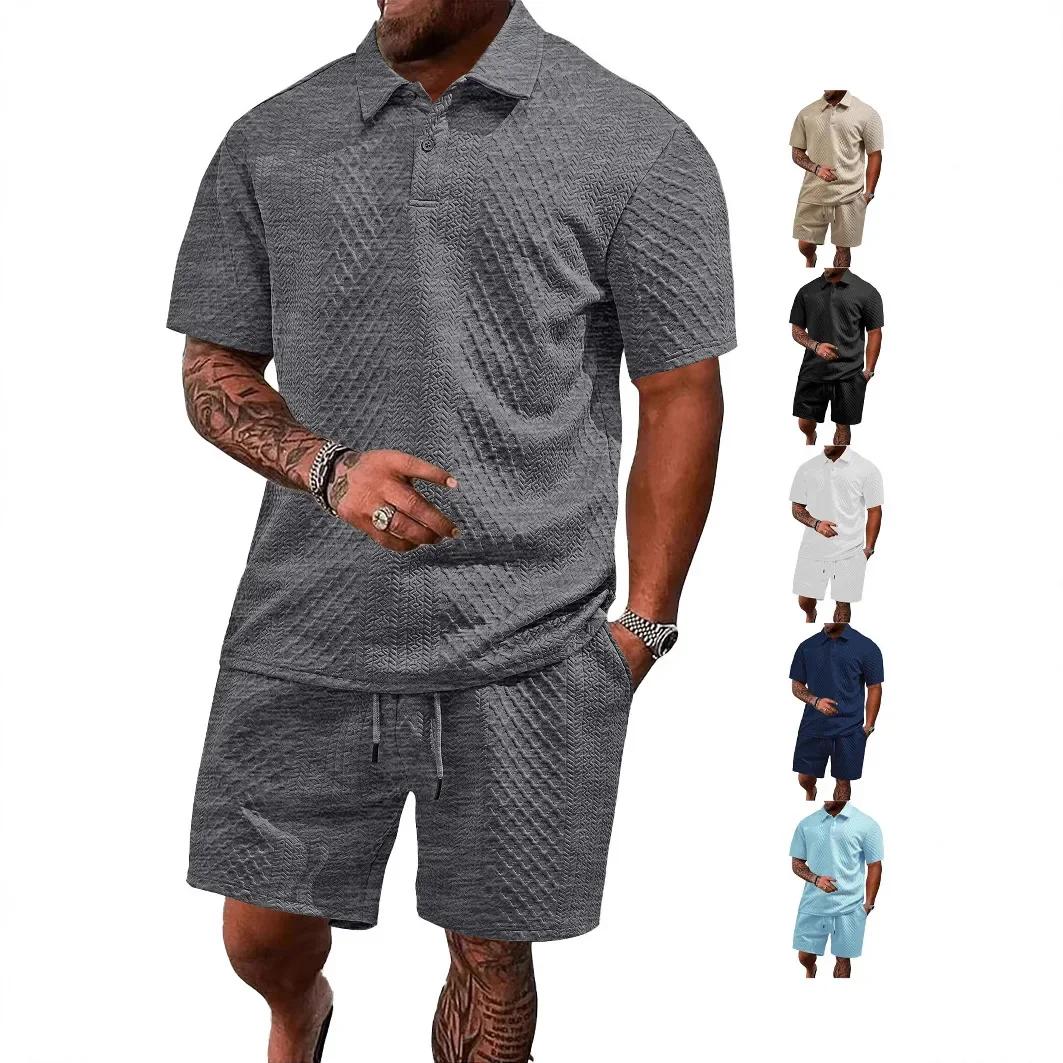 Polo à revers fin pour hommes, tissu jacquard européen et américain transfrontalier, sport décontrac