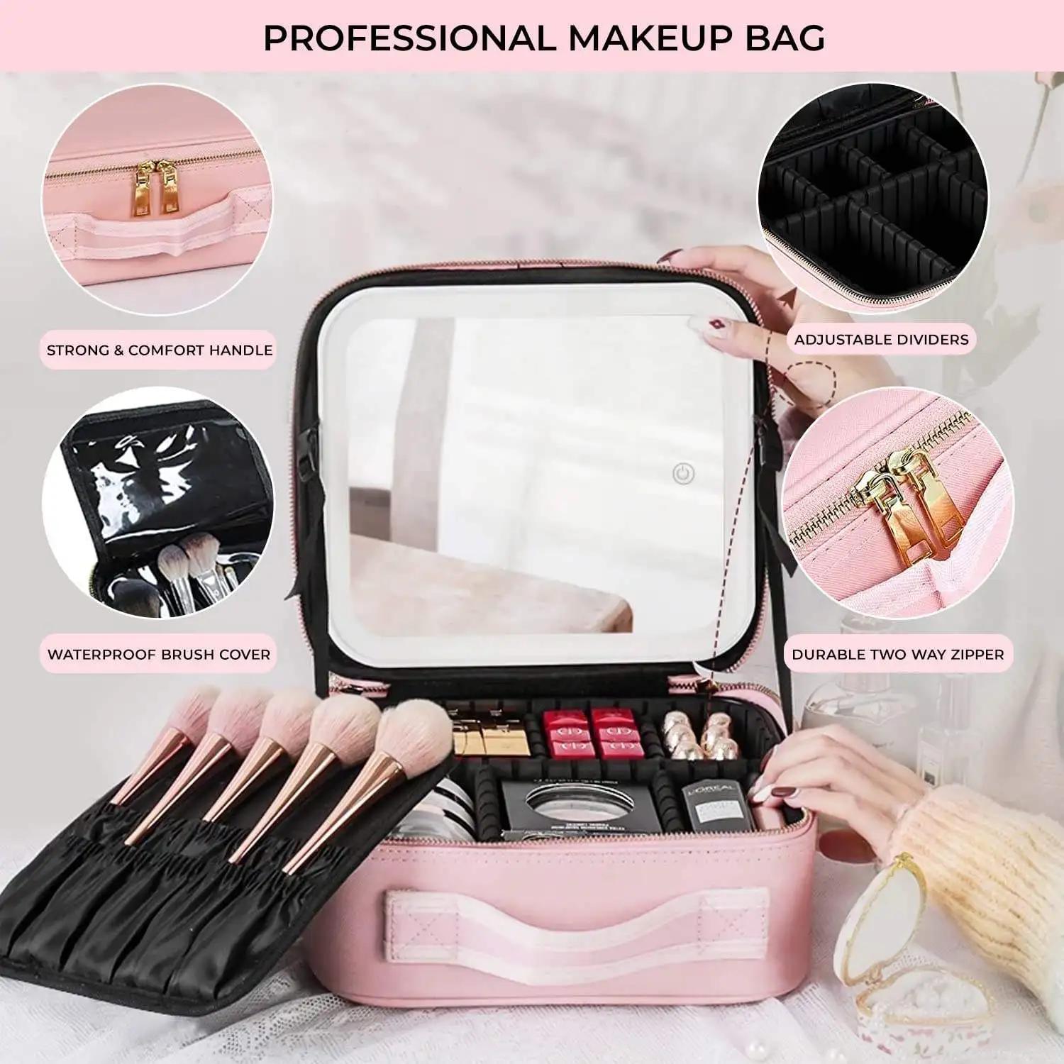 Sacs de voyage, boîte à lumière LED, grande capacité, trousse de maquillage, sac de rangement, étui 