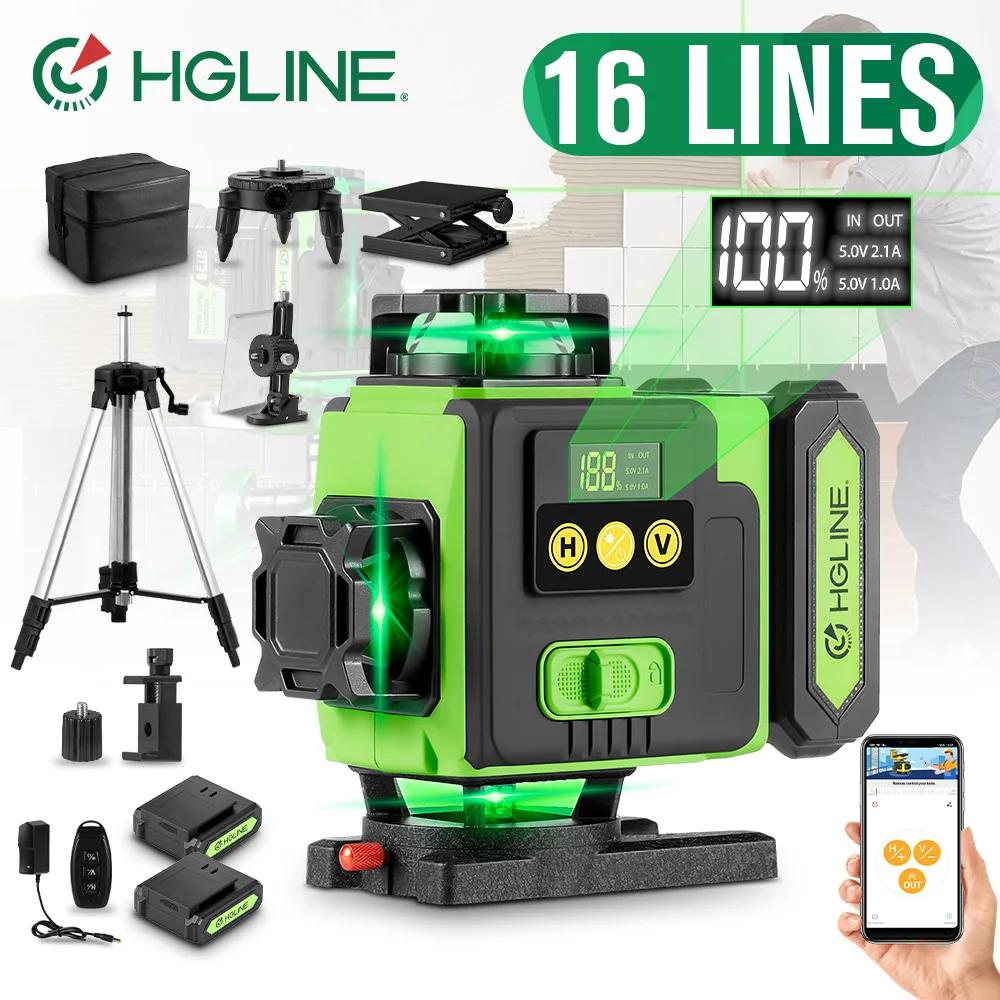 Niveau laser 4D HGLINE 16 lignes, contrôle à distance par application, rechargeable, auto-nivelant, 