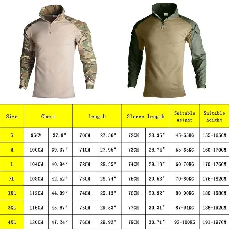 Chemises tactiques d'extérieur à manches longues, chemise de Combat, fermeture éclair 1/4, en coton 