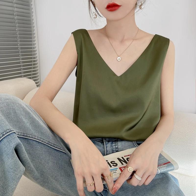 Gilet en Satin avec Bretelles en Soie Solide pour Femme, Pull-over Sauvage, Intérieur, Avant ou Arri