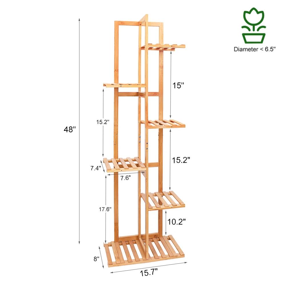 Grand Support d'Angle en Bambou T1 pour Plantes, Plusieurs Fleurs, Étagère d'Niket d'Extérieur