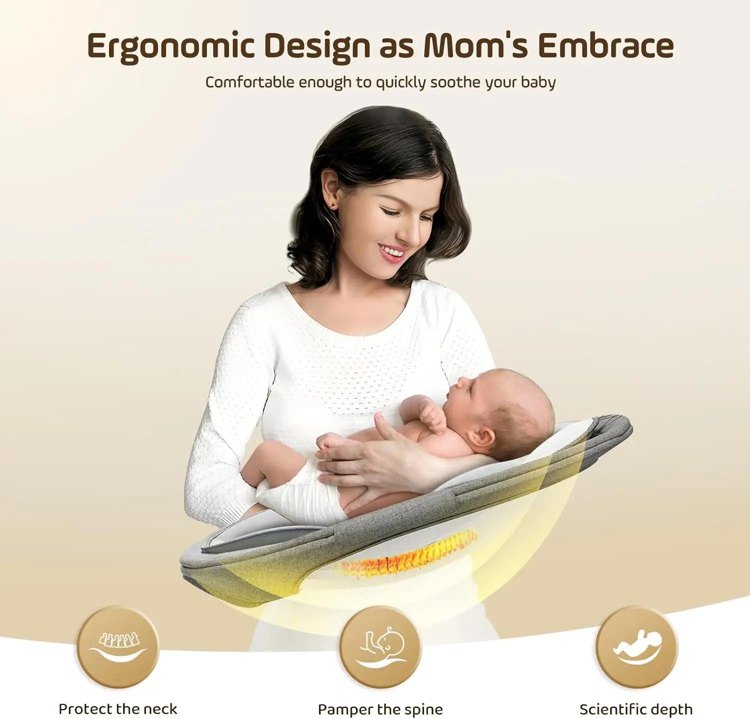 Balançoire électrique grise pour bébé, chaise longue avec télécommande et application de style comma