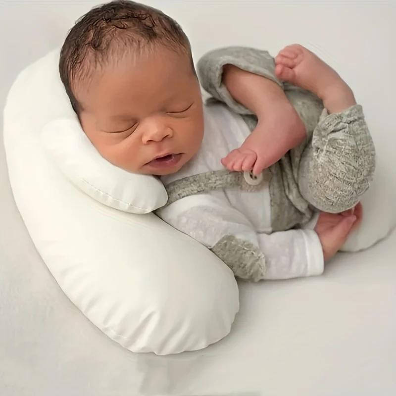 Kit 5 pièces accessoires photo nouveau-né - Oreillers haricots croissant remplissages panier pose bébé