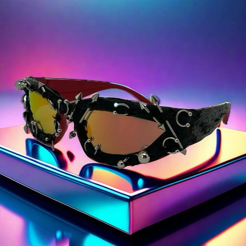 Lunettes de soleil à rivets personnalisées pour hommes et femmes, monture cloutée en métal rétro, un
