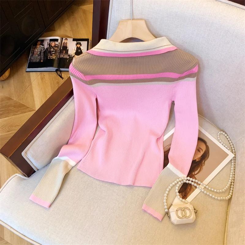​ ​ Cardigan ajusté doux en tricot, Style Blazer rose élégant, col contrasté, vêtements de bureau po