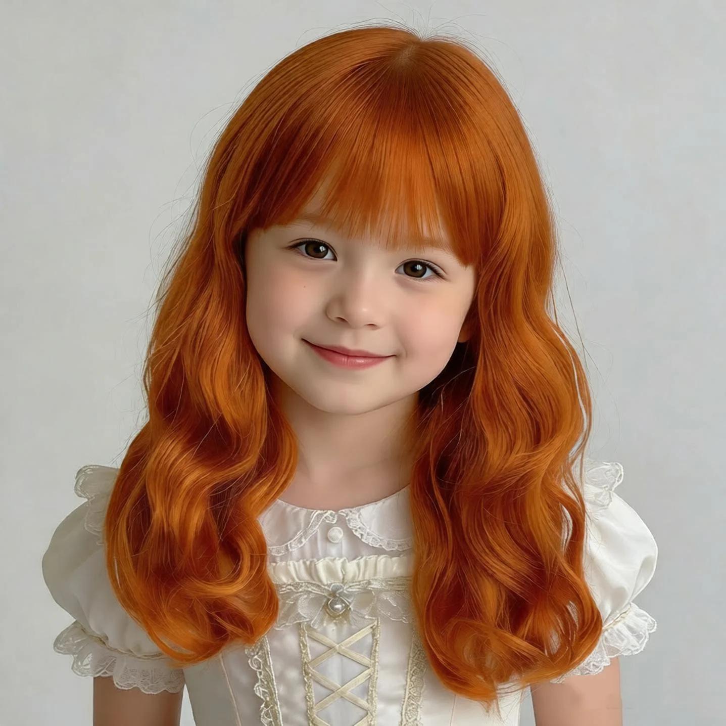 Perruque orange longue bouclée pour fille 2 ans - Accessoire photo et spectacle enfant - Coiffe bébé
