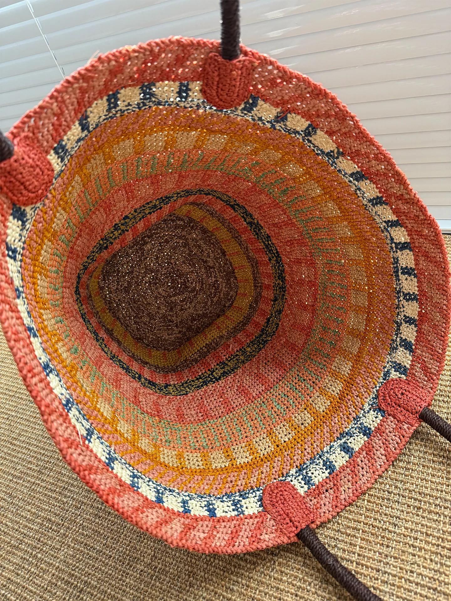 Sac à bandoulière en raphia coloré pour femme, sacs à main de luxe de créateur, grand sac fait main,