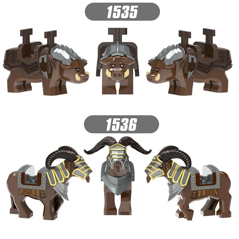 Blocs de construction d'animaux classiques, cheval de guerre créatif, élan, sanglier, loup, briques 