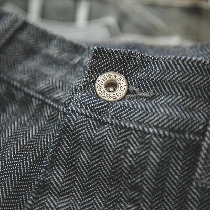 Maden Retro 12,8 oz jean rayé gris coupe droite zippé avec poches pantalon polyvalent à chevrons pou