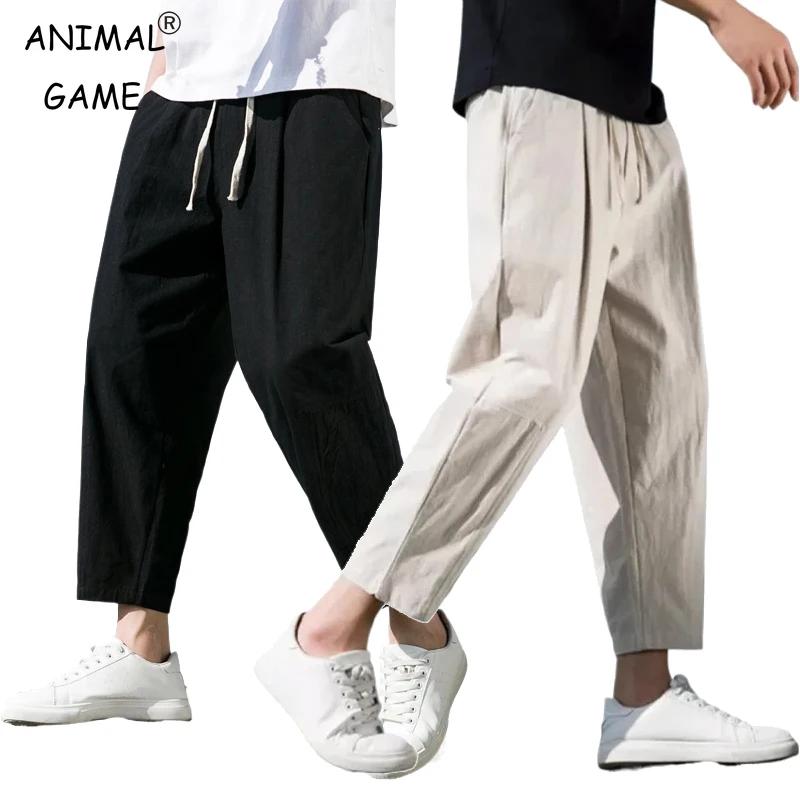 Nouveaux hommes lin léger pantalons de survêtement coton couleur unie respirant Joggers hommes Baggy