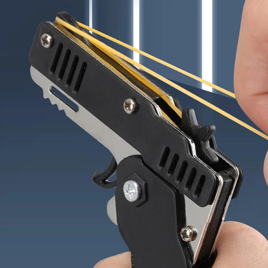 Jouet d'élastique en métal éclaté-Mini jouet de lanceur pliant avec porte-clés et 60 bandes de caout