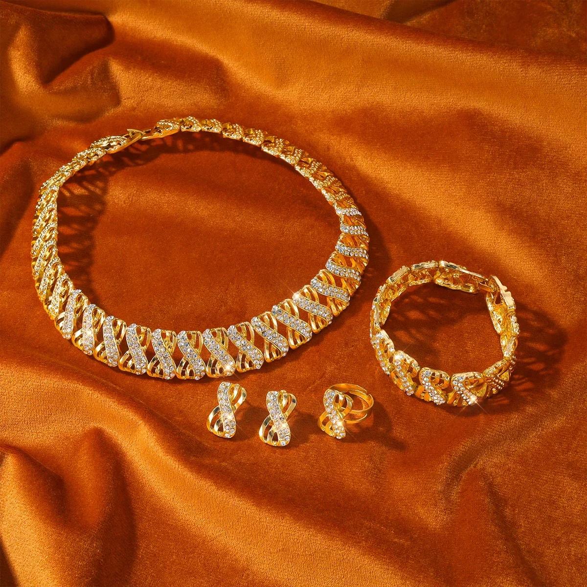Ensemble de bijoux plaqués or 18 carats, collier ras du cou africain de dubaï, boucles d'oreilles, b