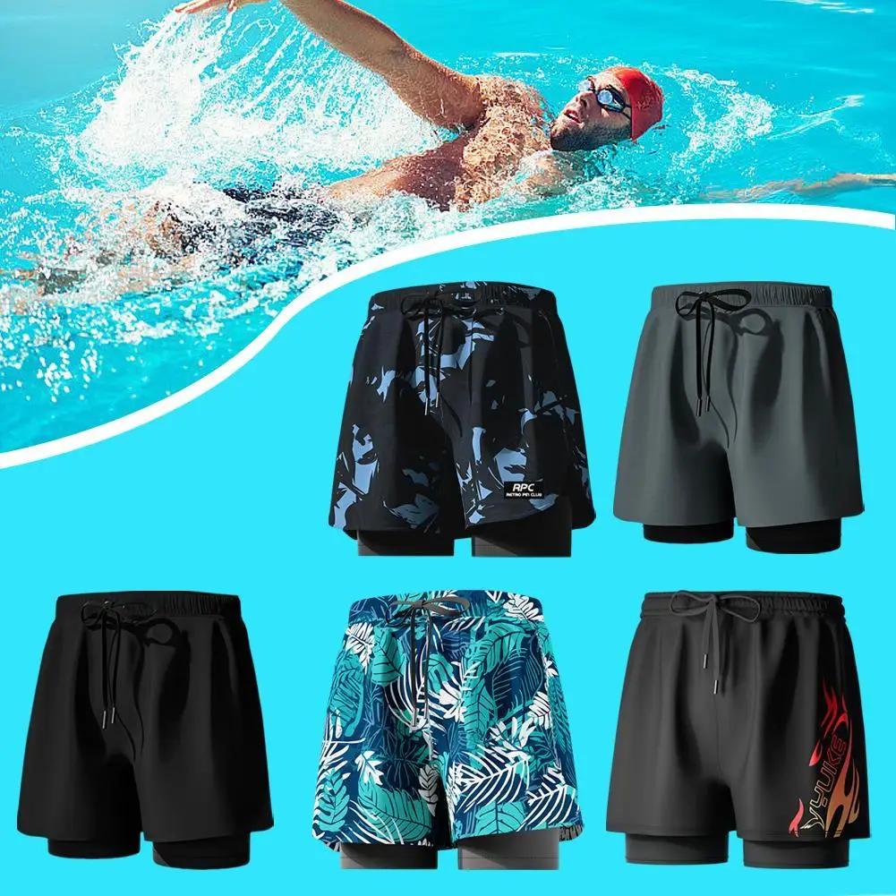 Maillot de bain 2 en 1 pour hommes, avec doublure de Compression, extensible, séchage rapide, short 