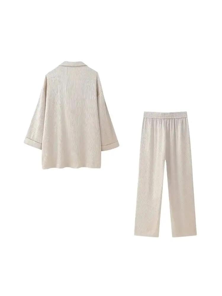 Manteau Blazer ample à Double boutonnage pour femmes, pantalon à jambes larges à taille haute élasti