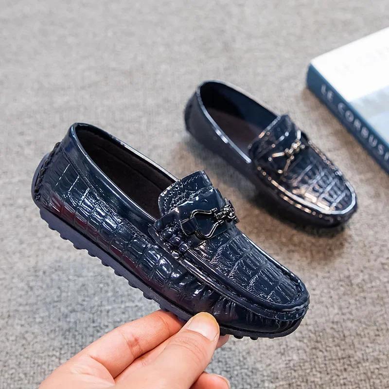 Chaussures en cuir à bout rond pour garçons, mocassins plats souples pour enfants, mocassins décontr
