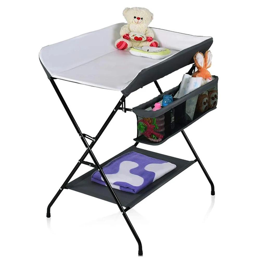 Table à Langer (Avec Panier de Rangement + Etagères) Gris/Noir