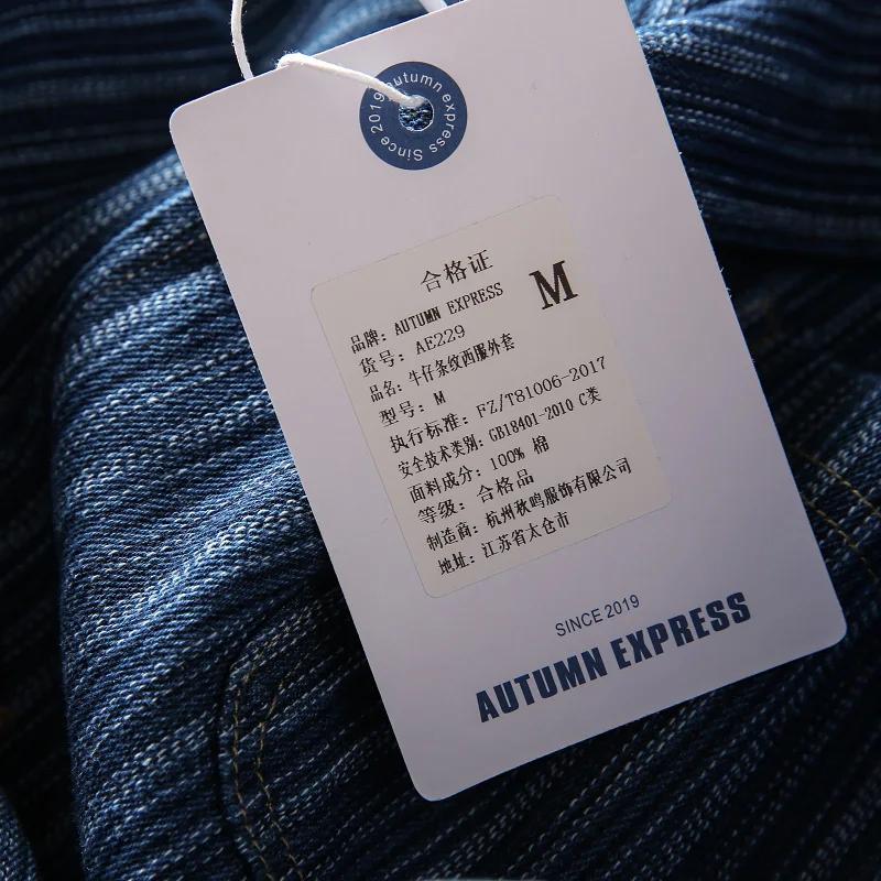 Haute qualité 100% coton japonais rétro Denim corvée Blazer-hommes coupe ample rayé décontracté auto