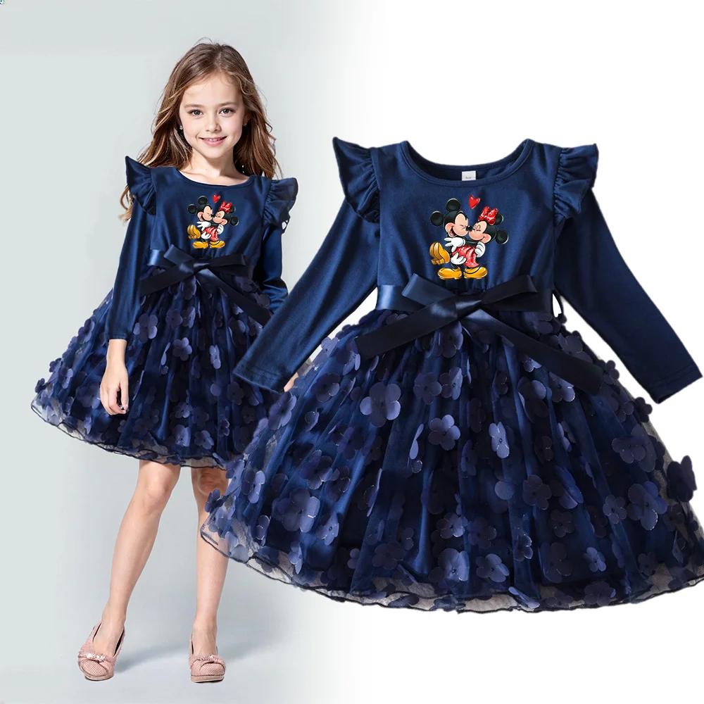 Mickey Minnie automne fille robe 3D papillon robes décontractées enfants anniversaire princesse robe