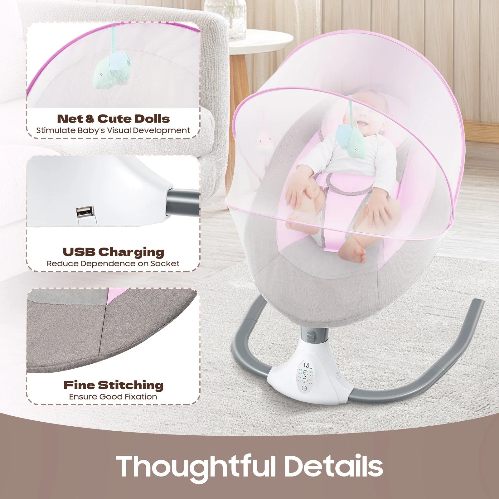 Balançoires pour bébés, balançoire pour nourrissons à 4 vitesses, 12 berceuses, balançoire électriqu