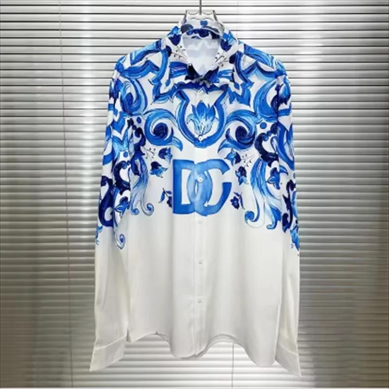 Chemise vintage imprimée de luxe 2026, manches longues, unisexe, haut décontracté, tendance, élégant