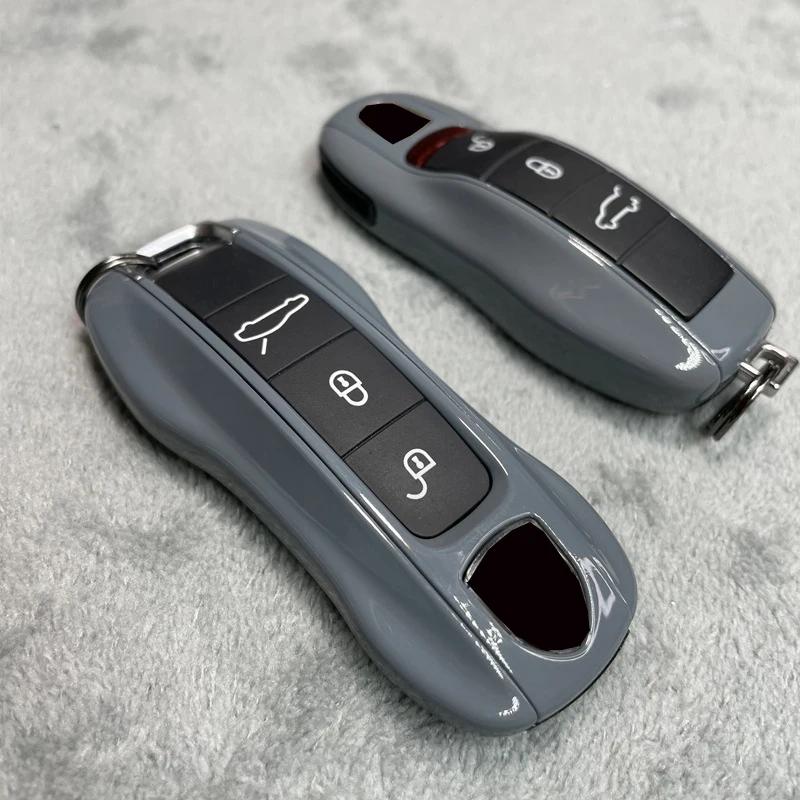 Étui à clés gris ciment pour Porsche 718 911 Panamera Cayenne Macan Boxster Cayman, coque de clé de 