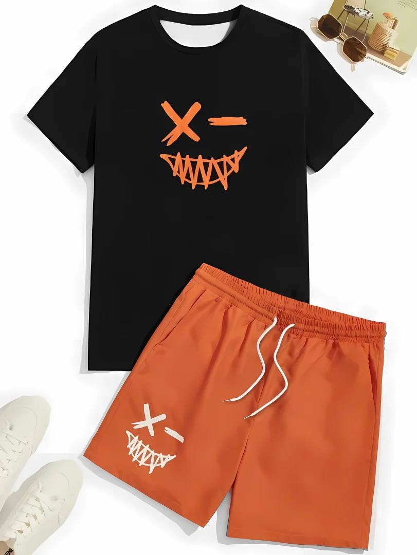 Ensemble T-shirt + short à la mode imprimé en 3D pour hommes, short à manches courtes à motif amusan