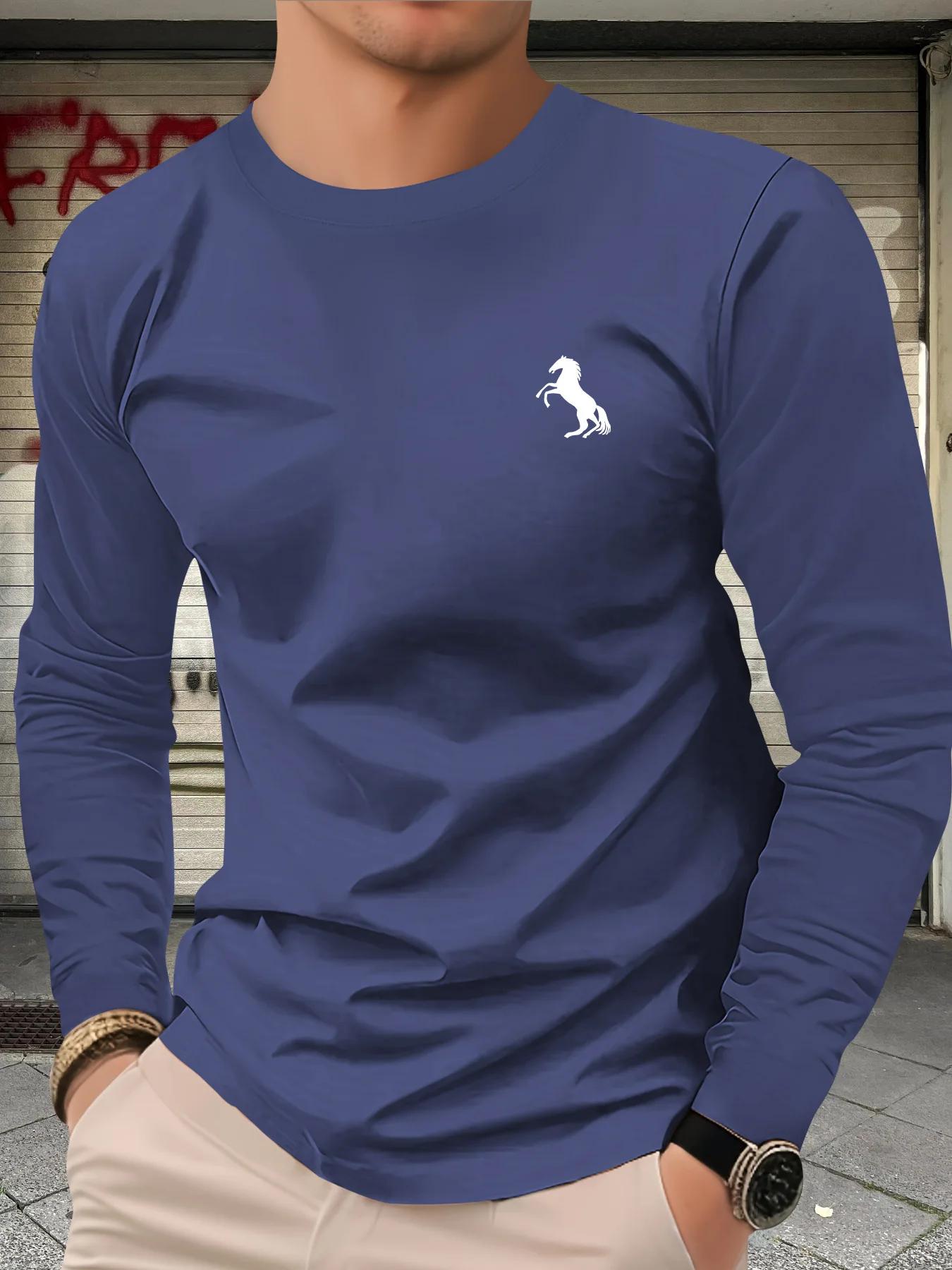 T-shirt à manches longues pour hommes, 100% pur coton, ample et confortable, décontracté, tendance, 