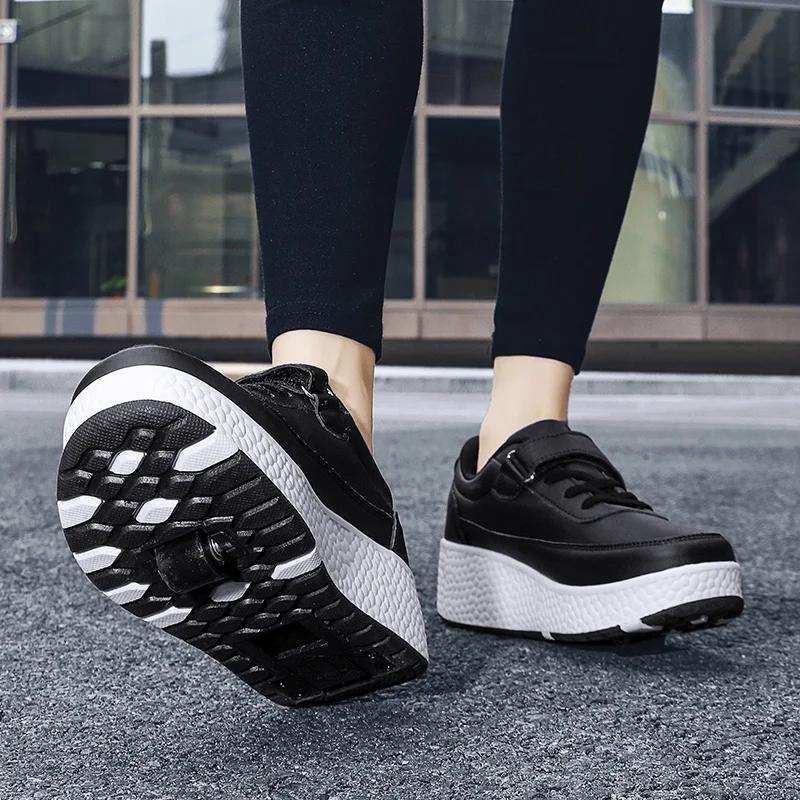 Mode clignotant patins à roulettes chaussures en cuir noir blanc haute qualité patins à roulettes ga