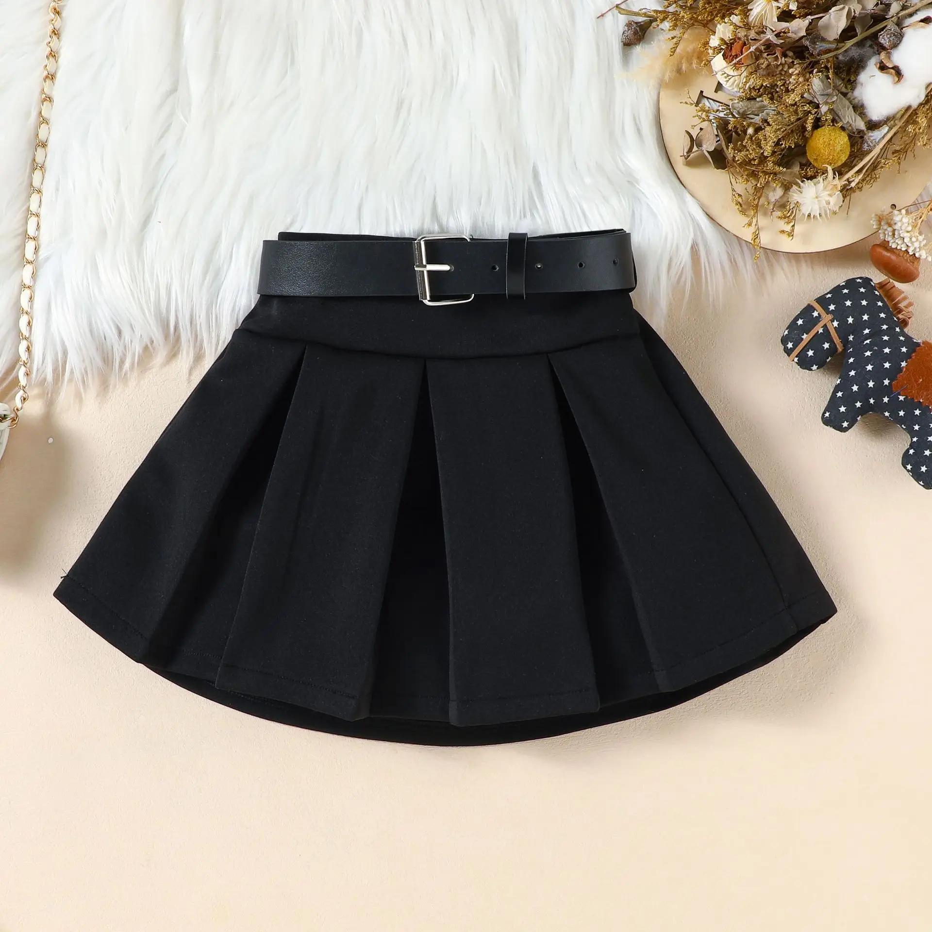 Tenues d'automne et d'hiver pour filles, ensemble 3 pièces, robe + ceinture + chapeau, nouveaux vête