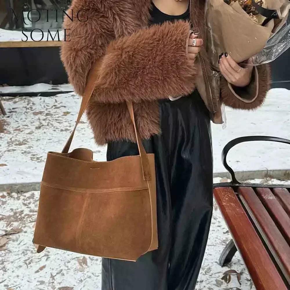 Motingsome-Sac à main en cuir suédé pour femme, sac surdimensionné, sacs d'hiver de luxe, peau de va