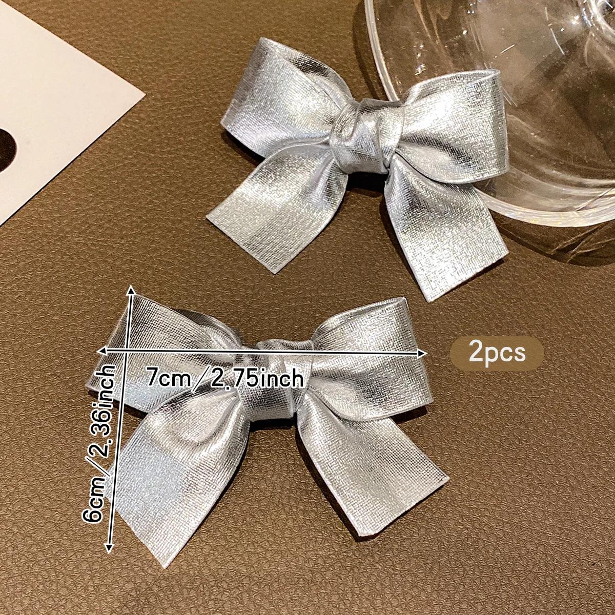 2 pinces à cheveux avec nœud argenté, accessoires pour cheveux de style doux et à la mode adaptés à 